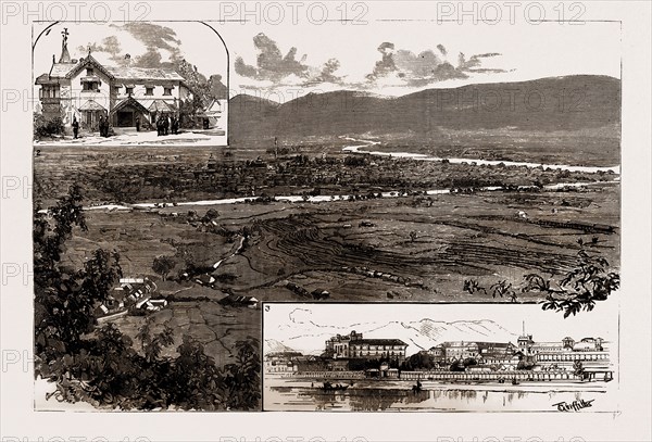 THE REVOLUTION IN NEPAL, INDIA, 1886: 1. The British Residency, Kathmandu, Nepal. 2. General View of Kathmandu and the Valley of Nepal 3. Thapathali, Residence of the late Sir Jung Bahadur and his Sons.