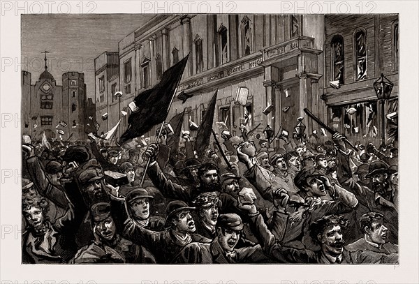 THE RIOTING IN THE WEST END OF LONDON, FEBRUARY 8TH, UK, 1886: "HERE THEY COME!" THE MOB IN ST. JAMES'S STREET