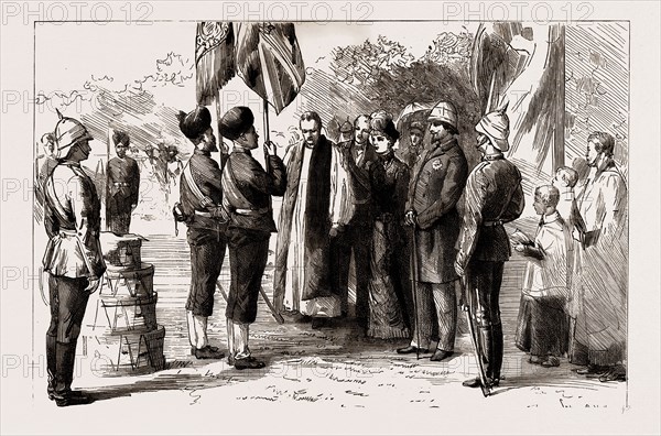 LADY DUFFERIN PRESENTING NEW COLOURS TO THE 18TH BENGAL INFANTRY AT ALIPUR, 1886