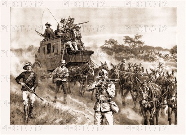 HEROIC DEEDS IN THE MATABELE WAR: DEFENDING THE MAIL COACH FROM A BODY OF KAFIRS ON THE SALISBURY ROAD, ZIMBABWE, 1897
