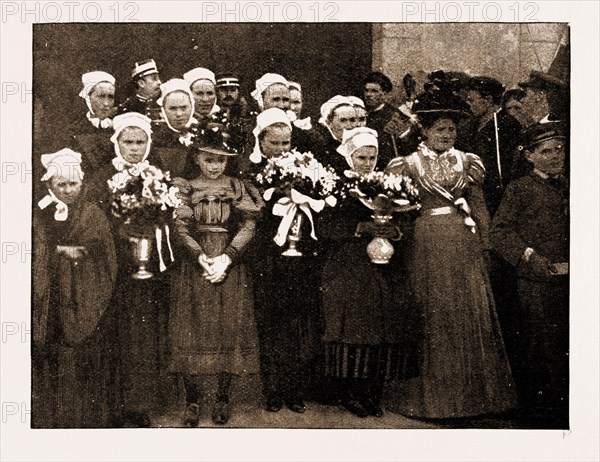 THE PRESENTATION OF "DRUMMOND CASTLE" MEDALS: BRETON CHILDREN WITH BOUQUETS FOR THE FRENCH AND BRITISH OFFICIALS, 1897