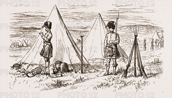 THE CAMP OF THE 93RD SUTHERLAND HIGHLANDERS, autumn manoeuvres at Dartmoor, UK 1873