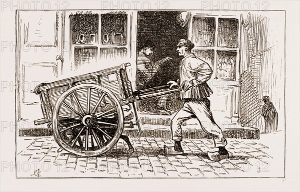 A ROTTERDAM BAKER GOING HIS ROUNDS, THE NETHERLANDS, ENGRAVING 1873