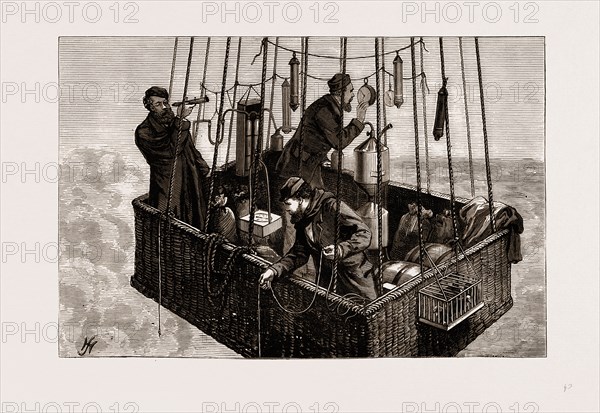 THE FATAL BALLOON ACCIDENT IN FRANCE, CAR OF THE "ZENITH" WITH THE THREE AERONAUTS, 1875: M. Croce-Spinelli (Killed) M. Gaston Tissandier (the Survivor) M. Sivel (Killed)