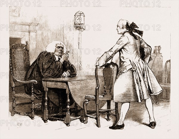 THE CHAPLIAN OF THE FLEET, DRAWN BY CHARLES GREEN, 1881; He sat down in his wooden arm-chair, and shook his great fore-finger in visitor's face.