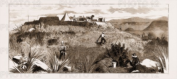 THE REVOLT IN THE TRANSVAAL, SOUTH AFRICA, CAMP SKETCHES: FORT EAGLE'S NEST, BIGGARSBERG RANGE, 1881