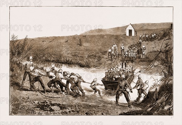 THE REVOLT IN THE TRANSVAAL, SOUTH AFRICA, 1881: BRITISH TROOPS CROSSING A RIVER