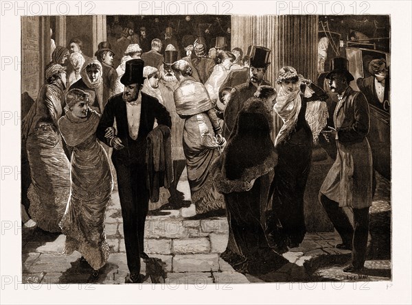 AFTER THE PLAY: UNDER THE LYCEUM PORTICO, UK, 1881