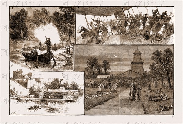 THE RECENT FATAL STEAMBOAT DISASTER IN CANADA, 1881: 1. The Boat Heeling Over. 2. Midnight: Searching for the Dead. 3. At Dawn: The Recovered Bodies in the Gardens of the Sulphur Baths. 4. The City Landing Stage.