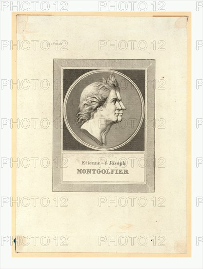 Etienne & Joseph Montgolfier, Bust-length double profile portrait of the Montgolfier brothers, French ballonists. After the gold medal designed by Houdon.