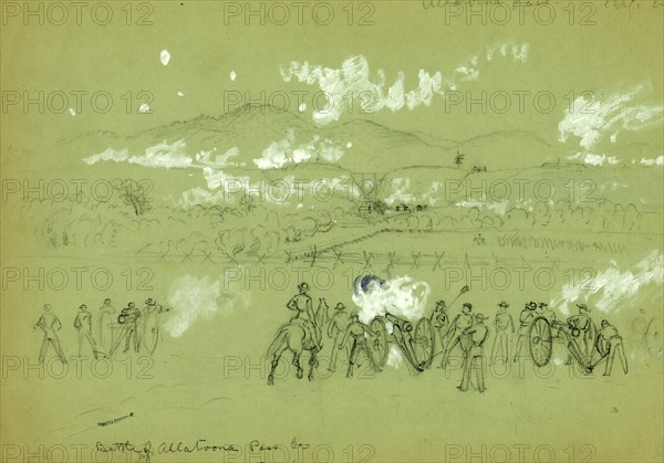 Battle of Allatoona Pass, Ga., 1864 October 5, drawing, 1862-1865, by Alfred R Waud, 1828-1891, an american artist famous for his American Civil War sketches, America, US