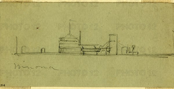 Winona, Ironclad, 1860-1865, 1862-1865, by Alfred R Waud, 1828-1891, an american artist famous for his American Civil War sketches, America, US