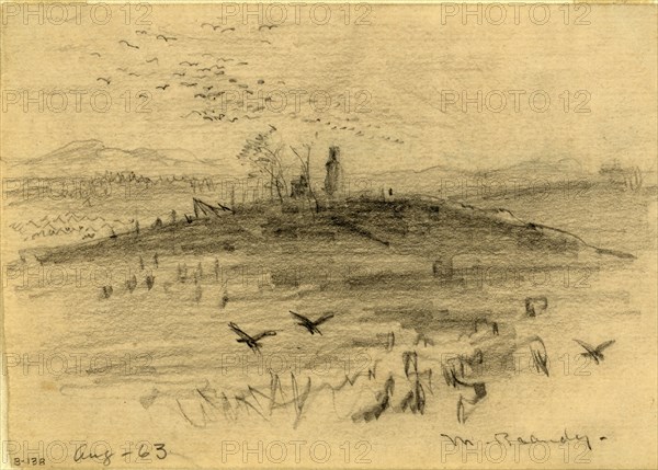 Nr. Brandy, 1863 August, drawing, 1862-1865, by Alfred R Waud, 1828-1891, an american artist famous for his American Civil War sketches, America, US