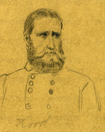 Confederate General John Bell Hood, 1862-1865, drawing, 1862-1865, by Alfred R Waud, 1828-1891, an american artist famous for his American Civil War sketches, America, US