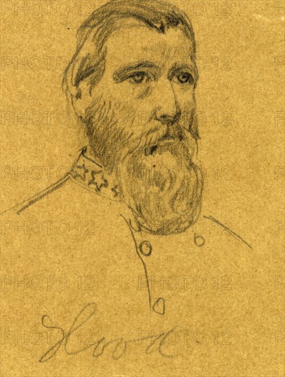 Confederate General John Bell Hood, 1862-1865, drawing, 1862-1865, by Alfred R Waud, 1828-1891, an american artist famous for his American Civil War sketches, America, US