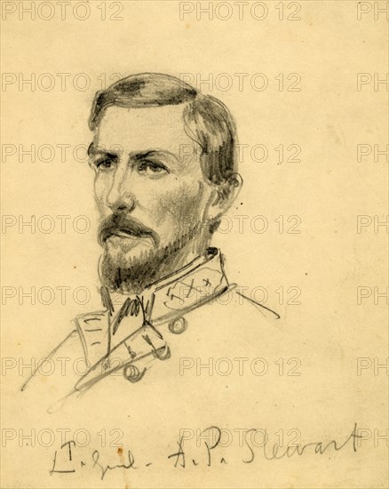 Lt. Genl. A.P. Stewart, 1864-1865, drawing, 1862-1865, by Alfred R Waud, 1828-1891, an american artist famous for his American Civil War sketches, America, US