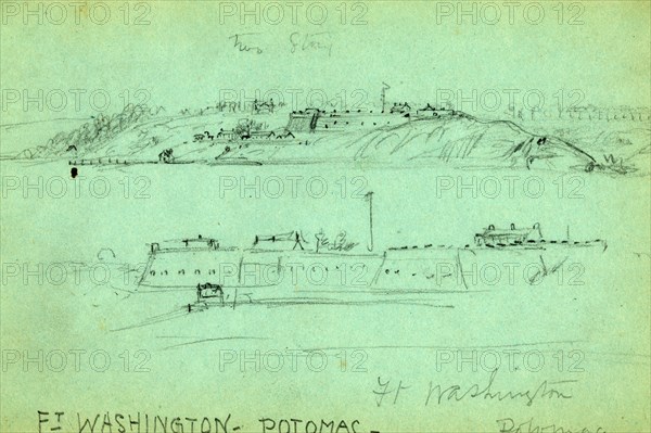 Ft. Washington, Potomac, 1860-1865, drawing, 1862-1865, by Alfred R Waud, 1828-1891, an american artist famous for his American Civil War sketches, America, US