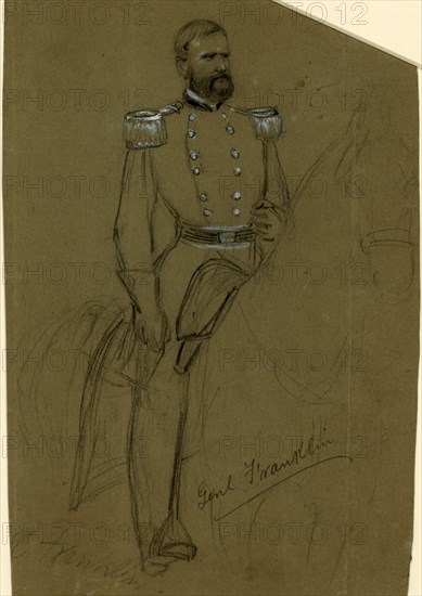 Genl. Franklin, between 1861 and 1865, drawing on olive paper pencil and Chinese white, 19.6 x 13.0 cm. (sheet),  1862-1865, by Alfred R Waud, 1828-1891, an american artist famous for his American Civil War sketches, America, US
