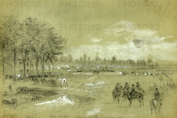 Fair Oaks, scene of the battle (drawn a day or two before the Confederate assault), 1862 ca. May 31, 1862-1865, by Alfred R Waud, 1828-1891, an american artist famous for his American Civil War sketches, America, US
