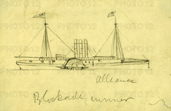 Alliance, blockade runner, between 1860 and 1865, drawing on cream paper pencil, 12.5 x 19.6 cm. (sheet), 1862-1865, by Alfred R Waud, 1828-1891, an american artist famous for his American Civil War sketches, America, US