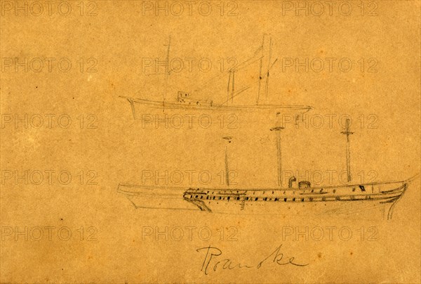 Roanoke, between 1860 and 1865, drawing on light brown paper pencil, 10.3 x 15.5 cm. (sheet), 1862-1865, by Alfred R Waud, 1828-1891, an american artist famous for his American Civil War sketches, America, US