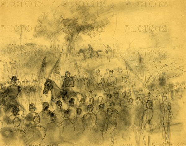 Farewell to the Army. Warrenton, 1862, 1862 November 10, drawing on tan paper pencil, 17.8 x 35.5 cm. (sheet), 1862-1865, by Alfred R Waud, 1828-1891, an american artist famous for his American Civil War sketches, America, US