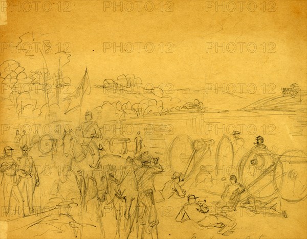 Coopers Arty, between 1860 and 1863, drawing on tan paper pencil, 17.8 x 35.5 cm. (sheet), 1862-1865, by Alfred R Waud, 1828-1891, an american artist famous for his American Civil War sketches, America, US