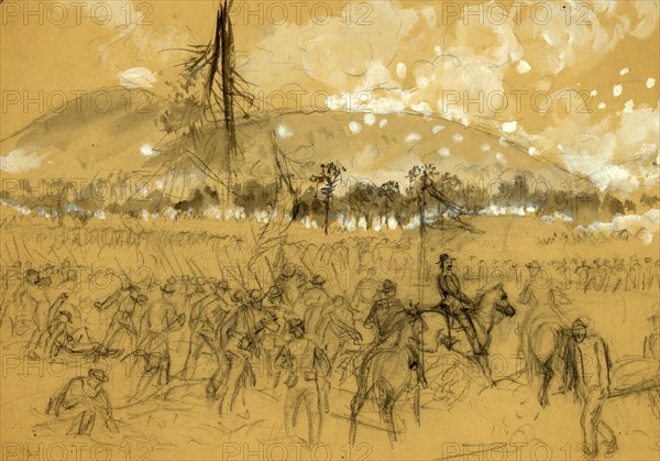 General Sherman at the Battle of Kennesaw Mountain, Ga, 1864 ca. June 27, drawing, 1862-1865, by Alfred R Waud, 1828-1891, an american artist famous for his American Civil War sketches, America, US