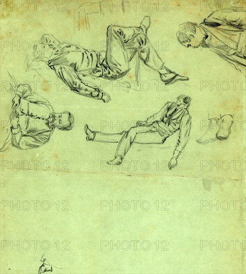 Sketches of figures in repose, 1865, drawing, 1862-1865, by Alfred R Waud, 1828-1891, an american artist famous for his American Civil War sketches, America, US