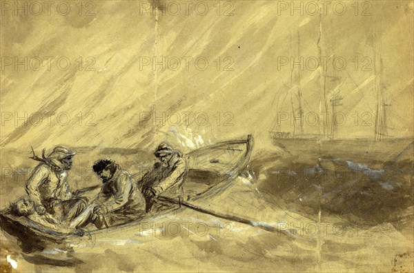 Incident in the blockade, drawing, 1862-1865, by Alfred R Waud, 1828-1891, an american artist famous for his American Civil War sketches, America, US