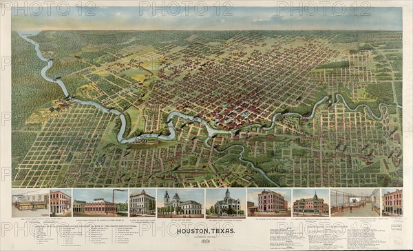 Houston, Texas (looking south) 1891; D.W. Ensign & Co.,; [Chicago : D.W. Ensign], c1892.; 1 print : chromolithograph ; 27 5/16 x 45 7/16 in.