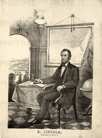 A. Lincoln, President of the U.S.; [between 1862 and 1864]; 1 print : lithograph ; 34 (35.7 with text) x 23.8 cm.