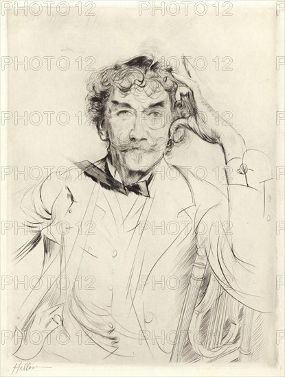 Paul César Helleu (French, 1859 - 1927). Portrait of James McNeill Whistler, 1897. Drypoint on blue laid paper. Plate: 350 mm x 261 mm (13.78 in. x 10.28 in.).