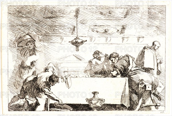 Jean-Honoré Fragonard (French, 1732-1806) after Sebastiano Ricci (Italian, 1659 - 1734). The Disciples at Emmaus, ca. 1763-1764. Etching on laid paper. Plate: 95 mm x 140 mm (3.74 in. x 5.51 in.). Second of two states.