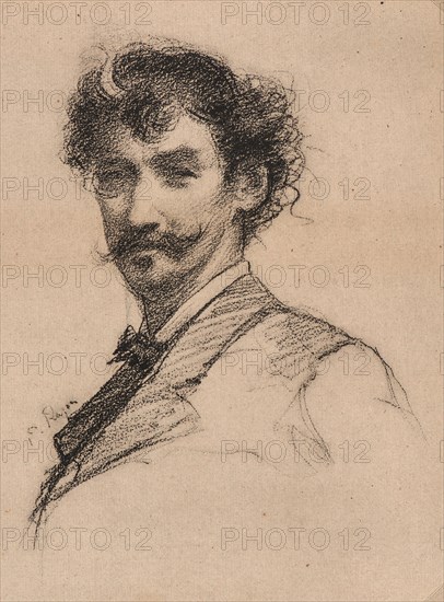 Paul-Adolphe Rajon (French, 1842 - 1888) after James McNeill Whistler (American, 1834 - 1903). Portrait of Whistler, 19th century. Photolithograph after charcoal drawing.