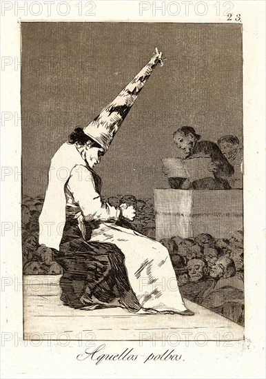 Francisco de Goya (Spanish, 1746-1828). Aquellos polbos. (Those specks of dust.), 1796-1797. From Los Caprichos., no. 23. Etching, burnished aquatint, and drypoint on cream laid paper. Plate: 215 mm x 148 mm (8.46 in. x 5.83 in.).