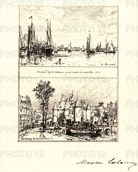 Maxime Lalanne (French, 1827 - 1886). To Antwerp, the Haque at Amsterdam (Ã€ Anvers, le Haag Ã  Amsterdam), 19th century. Etching.