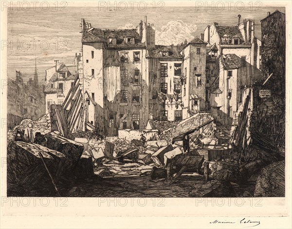 Maxime Lalanne (French, 1827 - 1886). Demolition for the Building of the Rue des Ecoles (Démolitions pour le percement de la rue des Ãâcoles), 19th century. Etching. Second state.