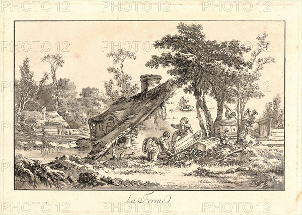 Jean-Baptiste Le Prince (French, 1734 - 1781). The Farm (La Ferme), 1771. Etching and aquatint on laid paper. Plate: 194 mm x 276 mm (7.64 in. x 10.87 in.). Second of two states, but in black ink rather than sepia as described.