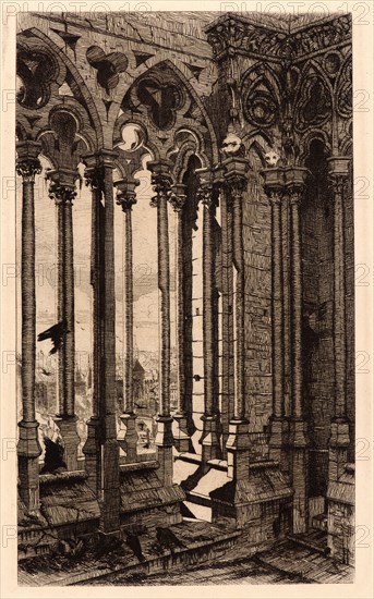 Edmond Gosselin (French, 19th century) after Charles Meryon (French, 1821 - 1868). Gallery of Notre Dame, 1881. From Eaux- Fortes sur Paris d'aprÃ¨s C. Meryon. Etching.