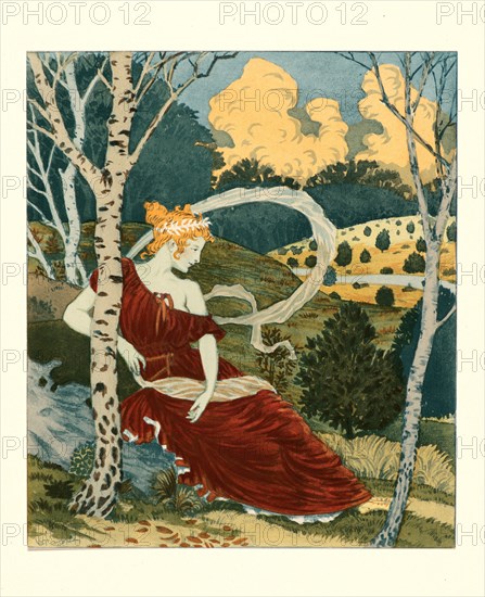 EugÃ¨ne Grasset (Swiss, 1841 - 1917). Dans Les Bois, ca. 1899. Collotype on wove paper. Sheet: 405 mm x 308 mm (15.94 in. x 12.13 in.).
