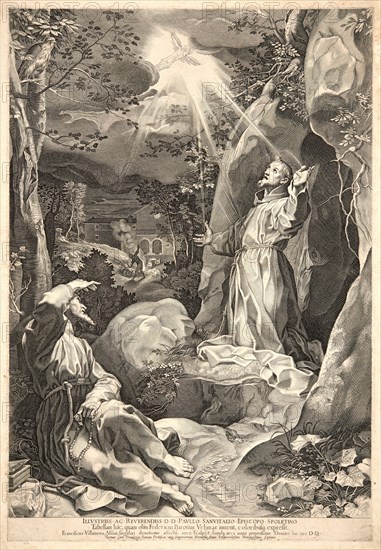 Francesco Villamena (Italian, ca. 1566-1624) after Federico Barocci (Italian, 1528 - 1612). Stigmatization of St. Francis. Engraving. Plate: 518 mm x 356 mm (20.39 in. x 14.02 in.).