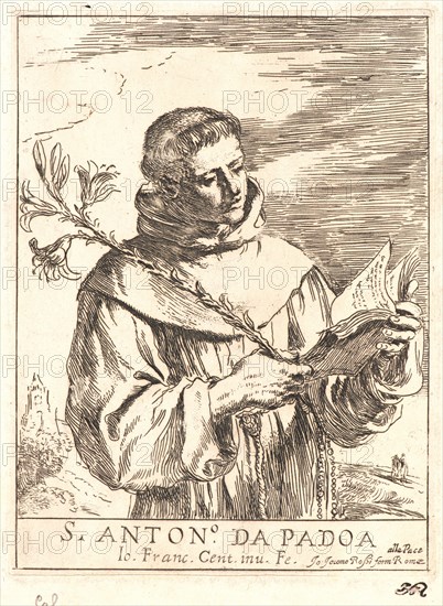 After Guercino (aka Giovanni Francesco Barbieri) (Italian, 1591 - 1666). Saint Anthony of Padua, 17th century. Etching. Second state.