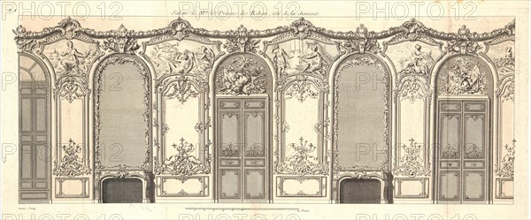 Auger Lucas (French, 1685 - 1765). Salon de Mgr. le Prince de Rohan, coté de la cheminée, 18th century. Etching on two sheets of laid paper pasted together. Plate: 295 mm x 743 mm (11.61 in. x 29.25 in.).