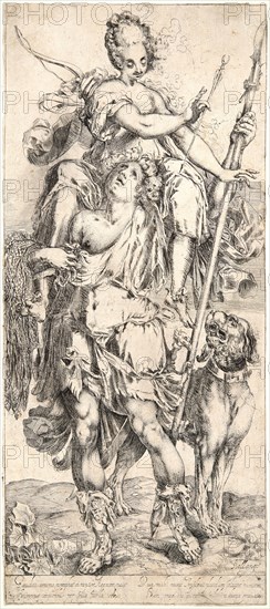 Jacques Bellange (French, 1594 - 1638). Diana and the Hunter, ca. 1615-1620. Etching and engraving on laid paper. Second state.
