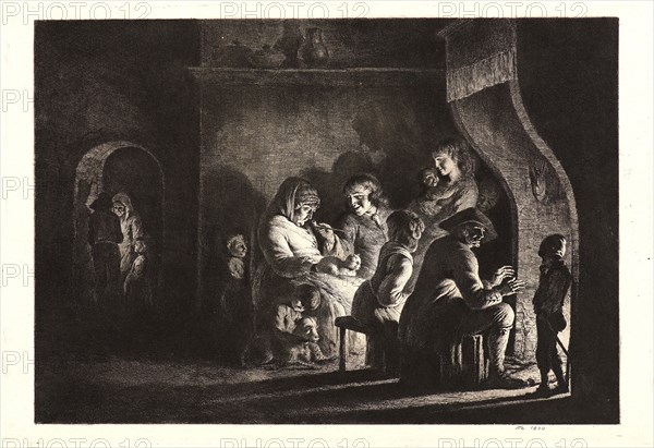 Jean Jacques de Boissieu (French, 1736-1810). Family before a Fireplace (La Famille devant le feu), 1800. Etching and mixed methods (roulette, mattoir, and aquatint or sulfur tint) on laid paper. Plate: 240 mm x 360 mm (9.45 in. x 14.17 in.).