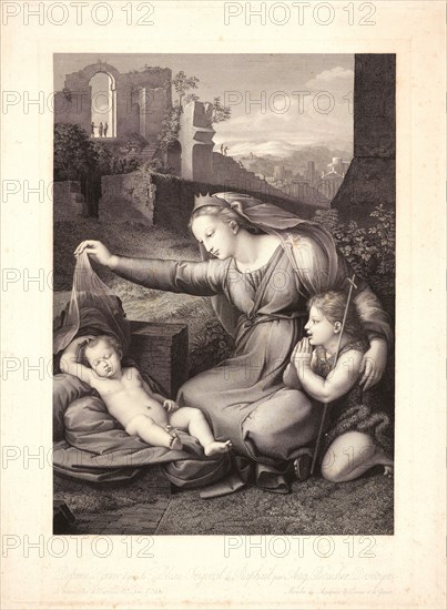 Auguste Gaspard Louis Desnoyers (French, 1779 - 1857) after Raphael (Italian, 1483 - 1520). Madonna of the Veil (La Vierge au Linge), 19th century. Engraving. Second state.