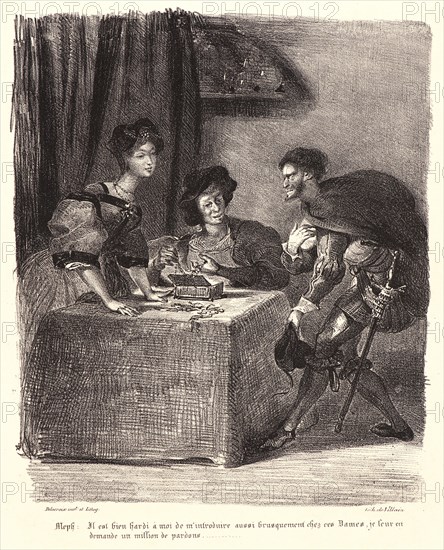 EugÃ¨ne Delacroix (French, 1798 - 1863). Mephistopheles Presents Himself in Martheâ€ôs Home (MéphistophélÃ¨s se présente chez Marthe), 1828. From Faust. Lithograph. Fourth of seven states.