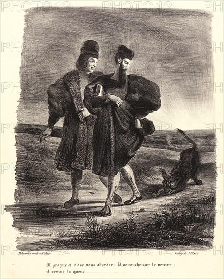 EugÃ¨ne Delacroix (French, 1798 - 1863). Faust, Mephistopheles, and the Water Dog (Faust, MéphistophélÃ¨s et le barbet), 1828. From Faust. Lithograph. Second of four states.