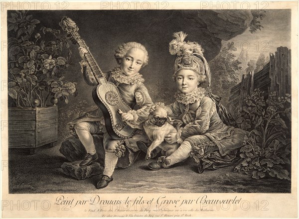 Jacques Firmin Beauvarlet (French, 1731-1797) after Jean-Germain Drouais (French, 1763 - 1788). The Sons of the Duke of Béthune, ca. 1770-1780. Etching and engraving on laid paper. Sheet: 360 mm x 490 mm (14.17 in. x 19.29 in.). Second of two states.